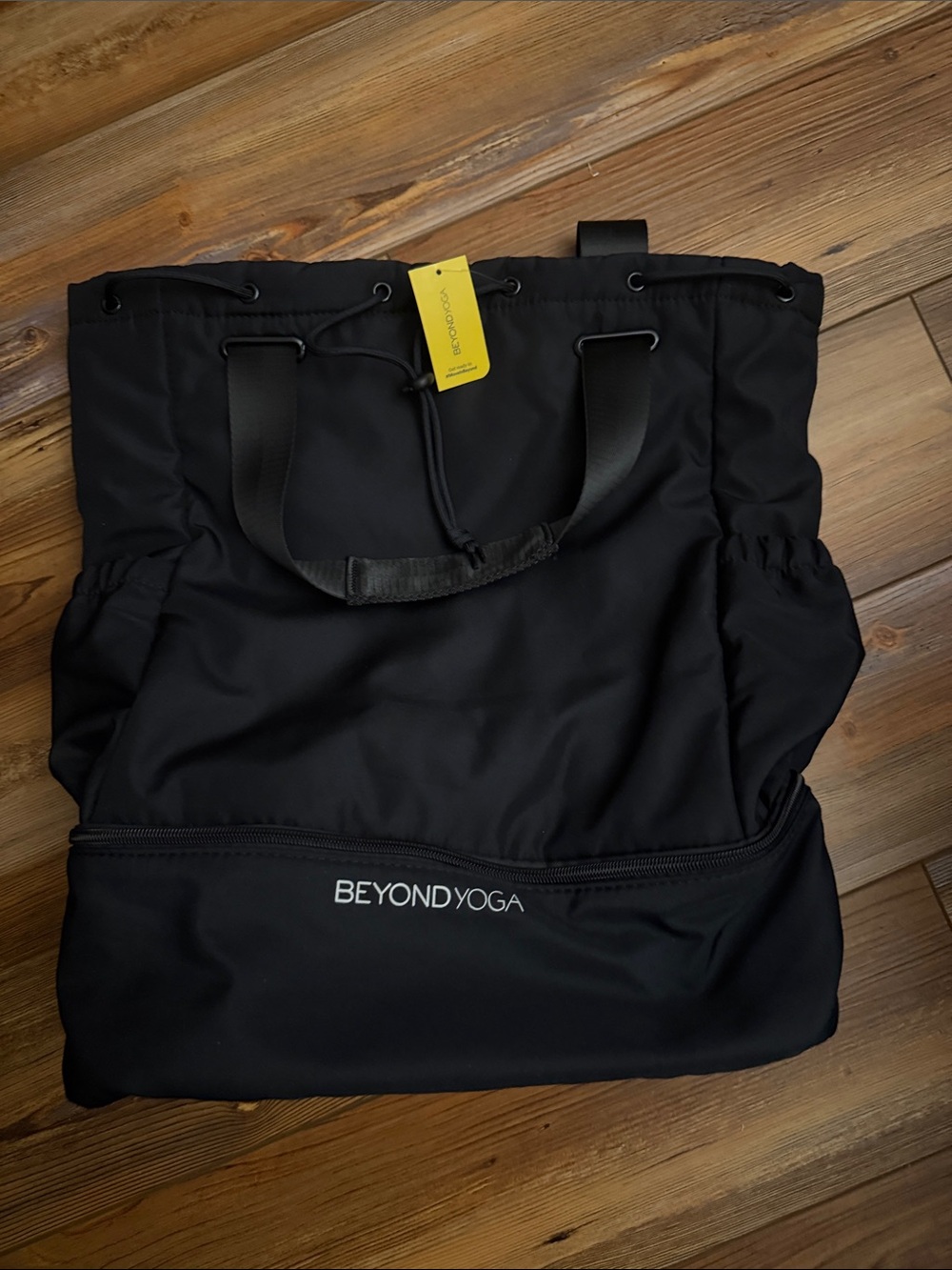 Beyond Yoga Black Drawstring Duffel Tote Bag with Top Handles